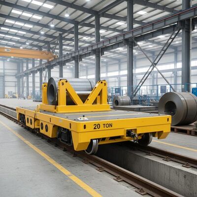 Carrinho de transferência ferroviário de 20 toneladas movido a bateria para manuseio de bobinas de aço e molde